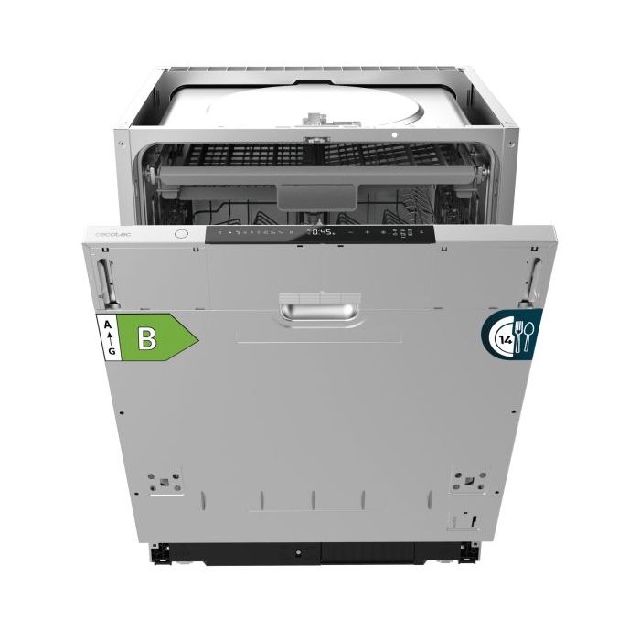 Cecotec Bolero Aguazero 8001 Full BI B Lavavajillas Integrable - 14 Cubiertos - Temperatura Regulable - 8 Programas - Motor Inverter - Bandeja para Cubiertos - Color Acero