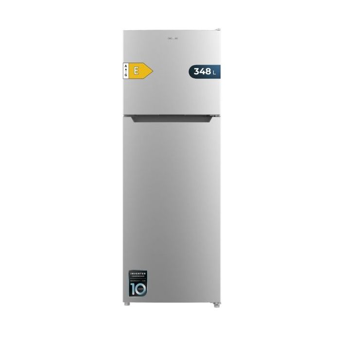 Cecotec Bolero CoolMarket 2D 348 NF Inox E Frigorifico Dos Puertas - Capacidad 348L - Luz LED - Compresor Inverter - Acero Inoxidable - Silencioso - Clase E - 59.5x68.5x170cm - Color Acero