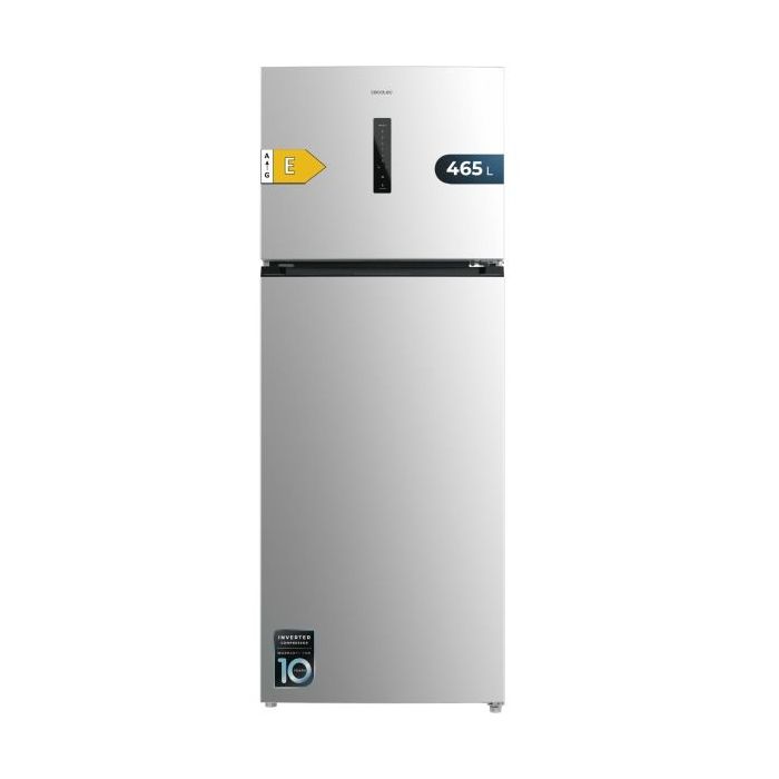 Cecotec Bolero CoolMarket 2D 465 NF Inox E Frigorifico Dos Puertas - Capacidad 465L - Luz LED - Compresor Inverter - Acero Inoxidable - Silencioso - Clase E - 70.3x70.3x185.5cm - Color Acero