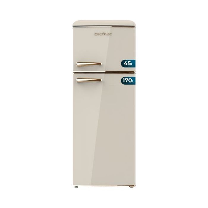 Cecotec Bolero CoolMarket 2D Origin 215 Beige E Frigorifico Dos Puertas - Capacidad 215L - Temperatura Regulable - Estilo Retro - Clase E - 148.5x55x58.5cm - Color Beige