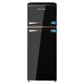Cecotec Bolero CoolMarket 2D Origin 215 Black E Frigorifico Dos Puertas - Capacidad 215L - Temperatura Regulable - Estilo Retro - Clase E - 148.5x55x58.5cm - Color Negro