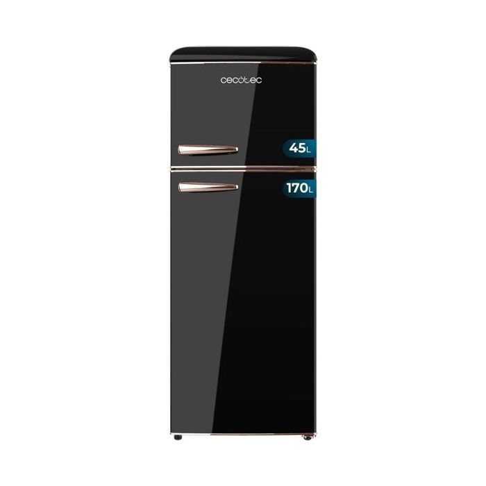 Cecotec Bolero CoolMarket 2D Origin 215 Black E Frigorifico Dos Puertas - Capacidad 215L - Temperatura Regulable - Estilo Retro - Clase E - 148.5x55x58.5cm - Color Negro
