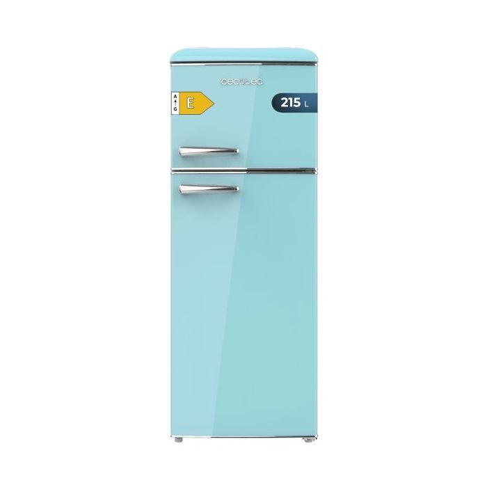 Cecotec Bolero CoolMarket 2D Origin 215 Blue E Frigorifico Dos Puertas - Capacidad 215L - Temperatura Regulable - Estilo Retro - Clase E - 148.2x55.2x62.1cm - Color Turquesa