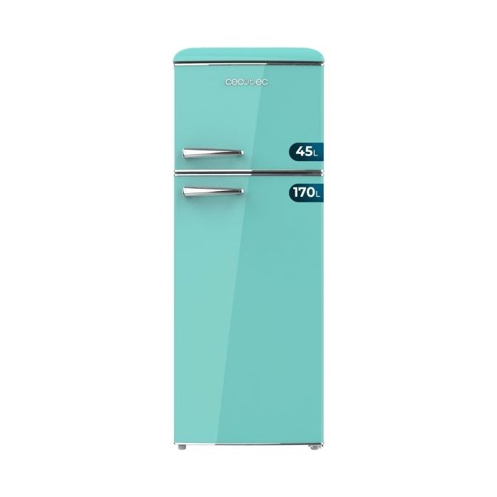 Cecotec Bolero CoolMarket 2D Origin 215 Green E Frigorifico Dos Puertas - Capacidad 215L - Temperatura Regulable - Estilo Retro - Clase E - 148.2x55.2x62.1cm - Color Menta