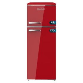 Cecotec Bolero CoolMarket 2D Origin 215 Red E Frigorifico Dos Puertas - Capacidad 215L - Temperatura Regulable - Estilo Retro - Clase E - 55.2x62.1x148.2cm - Color Rojo
