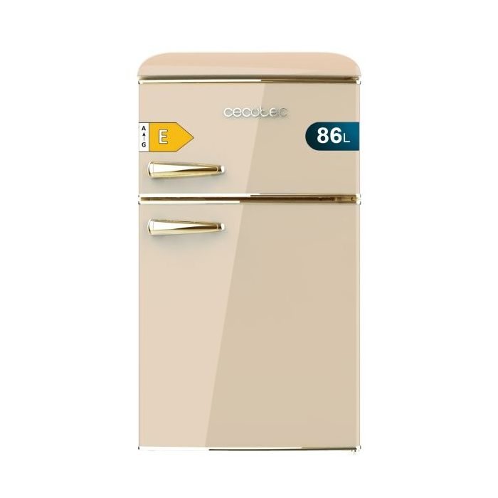 Cecotec Bolero CoolMarket 2D Origin 86 Beige E Mini Frigorifico de Dos Puertas de 86L - Luz LED - Estilo Retro - Tirador Cromado - Cajon para Vegetales - 48.7x59.2x89.3cm - Color Beige