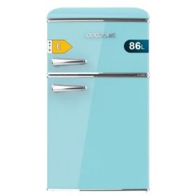 Cecotec Bolero CoolMarket 2D Origin 86 Blue E Mini Frigorifico de Dos Puertas de 86L - Luz LED - Estilo Retro - Tirador Cromado - Cajon para Vegetales - 48.7x59.2x89.3cm - Color Turquesa