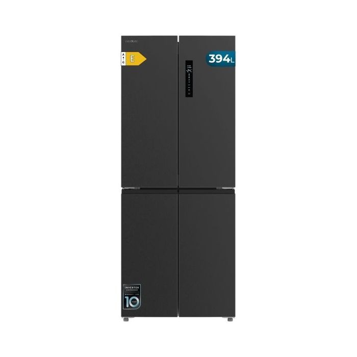 Cecotec Bolero CoolMarket 4D 394 Dark E Frigorifico Americano 4 Puertas - Capacidad 394L - Luz LED - Compresor Inverter - Modo Vacaciones - Silencioso - Clase E - Color Gris Oscuro