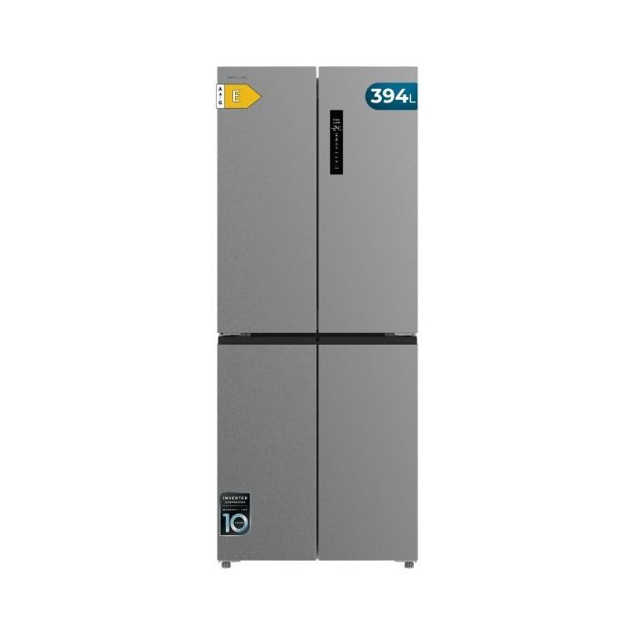 Cecotec Bolero CoolMarket 4D 394 Inox E Frigorifico Americano 4 Puertas - Capacidad 394L - Luz LED - Compresor Inverter - Modo Vacaciones - Silencioso - Frio Envolvente - Clase E - Color Gris