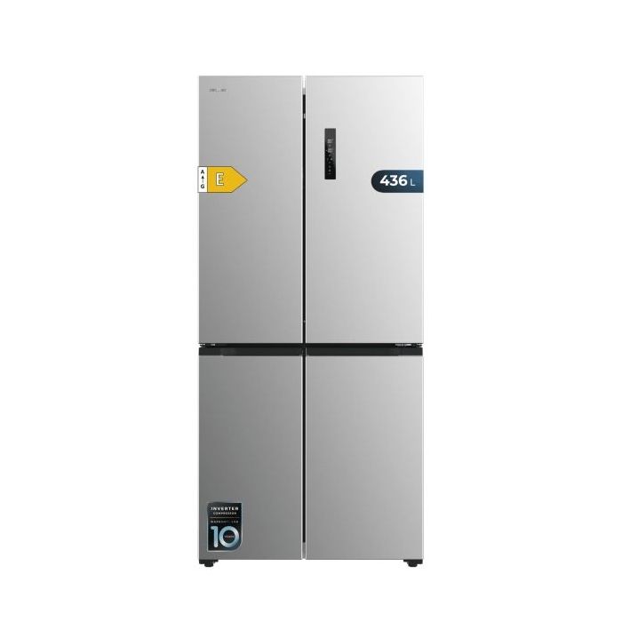Cecotec Bolero CoolMarket 4D 436 Inox E Frigorifico Americano 4 Puertas - 436L - Compresor Inverter - Modo Vacaciones - Congelacion Ultrarapida - Frio Envolvente - Clase E - 83.6x63.6x183cm - Color Acero