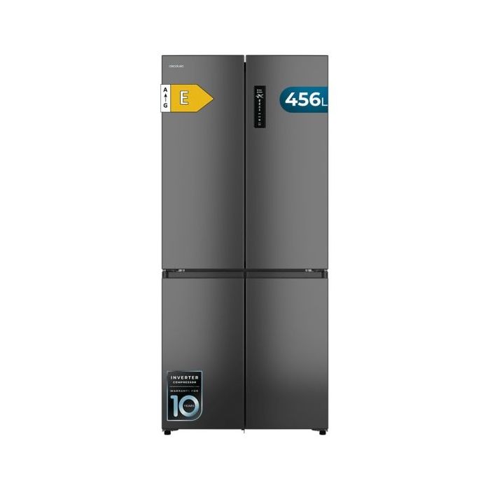 Cecotec Bolero CoolMarket 4D 456 SBI Dark E Frigorifico Americano 4 Puertas - Capacidad 456L - Silencioso 35dB - Luz LED - Pantalla LED - Compresor Inverter - Modo Vacaciones - Color Gris Oscuro