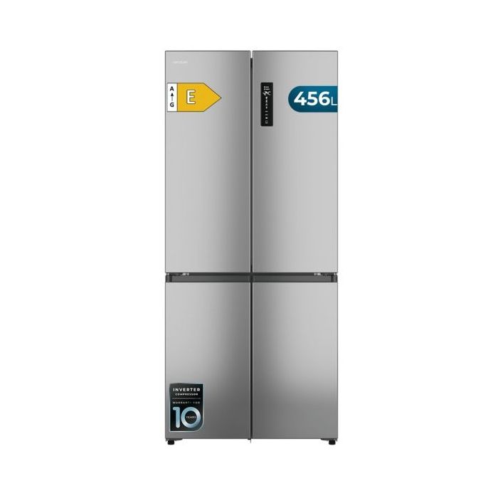 Cecotec Bolero CoolMarket 4D 456 SBI Inox E Frigorifico Americano 4 Puertas - Capacidad 456L - Silencioso 35dB - Luz LED - Pantalla en Puerta - Compresor Inverter - Modo Vacaciones - Color Acero