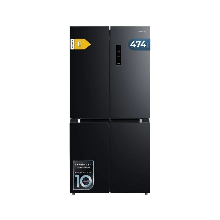 Cecotec Bolero CoolMarket 4D 474 Dark E Frigorifico Americano 4 Puertas - Capacidad 474L - Silencioso 35dB - Luz LED - Compresor Inverter - Total Nofrost - Frio Envolvente - 83.3x177.5cm - Color Negro