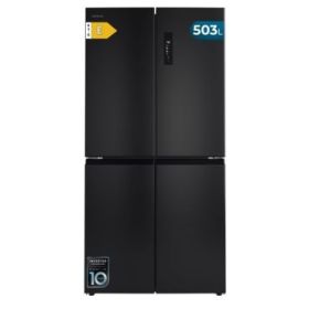 Cecotec Bolero CoolMarket 4D 503 Dark E Frigorifico Americano 4 Puertas - Capacidad 503L - Luz LED - Compresor Inverter - Silencioso - Frio Envolvente - Clase E - 177.5x85.3x69.8cm - Color Negro
