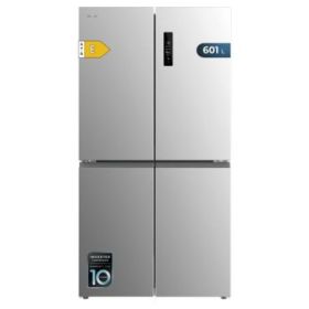 Cecotec Bolero CoolMarket 4D 601 Inox E Frigorifico Americano 4 Puertas - Capacidad 601L - Compresor Inverter - Acero Inoxidable - Pantalla en Puerta - Clase E - 90.5x73x177.5cm - Color Acero