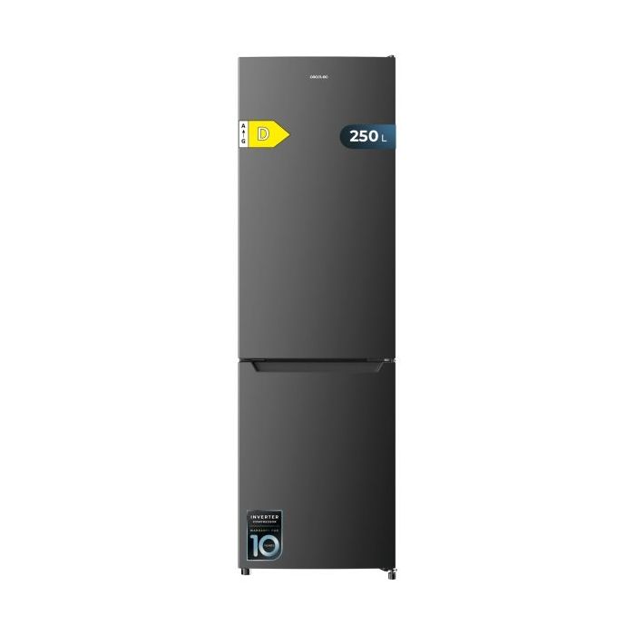 Cecotec Bolero CoolMarket Combi 250 Dark D Frigorifico Combi - Capacidad 250L - Compresor Inverter - Frio Envolvente - Cajon Humedad Regulable - Clase E - 54x57.6x180cm - Color Gris Oscuro