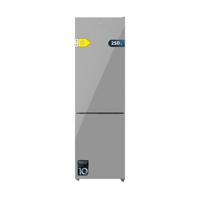 Cecotec Bolero CoolMarket Combi 250 Grey Glass D Frigorifico Combi - Capacidad 250L - Compresor Inverter - Frio Envolvente - Cajon Humedad Regulable - Clase E - 54x57.6x180cm - Color Gris