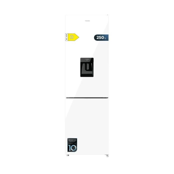 Cecotec Bolero CoolMarket Combi 250 WD Total White Glass D Frigorifico Combi - Capacidad 250L - Compresor Inverter - Dispensador de Agua - Silencioso - Clase E - 180x55cm - Color Blanco