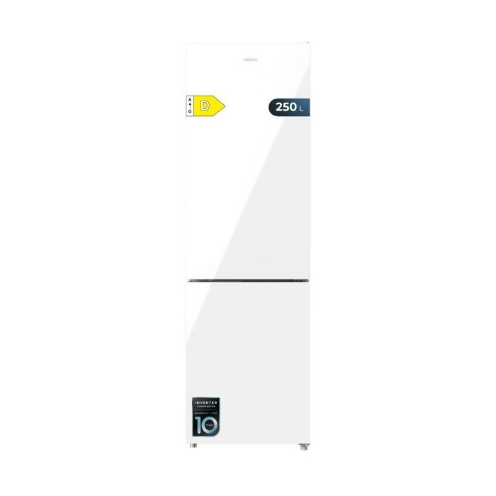 Cecotec Bolero CoolMarket Combi 250 White Glass D Frigorifico Combi - Capacidad 250L - Compresor Inverter - Frio Envolvente - Cajon Humedad Regulable - Clase E - 54x57.6x180cm - Color Blanco