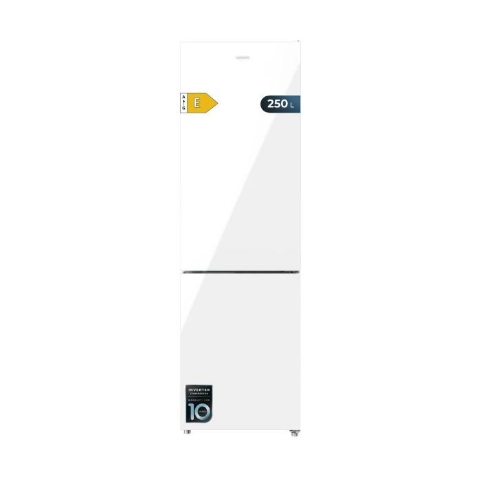 Cecotec Bolero CoolMarket Combi 250 White Glass E Frigorifico Combi - Capacidad 250L - Temperatura Regulable - Frio Envolvente - Cajon Humedad Regulable - Clase E - 54x57.6x180cm - Color Blanco