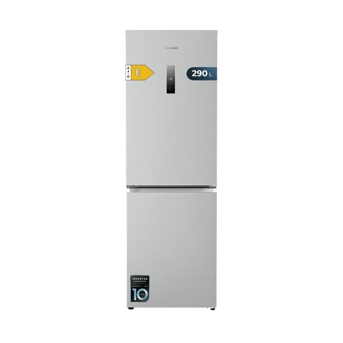 Cecotec Bolero CoolMarket Combi 290 Inox Frigorifico Combi - Capacidad 290L - Luz LED - Total Nofrost - Modo Vacaciones - Cajon para Carne y Pesado - Clase E - 185x59.5cm - Color Acero