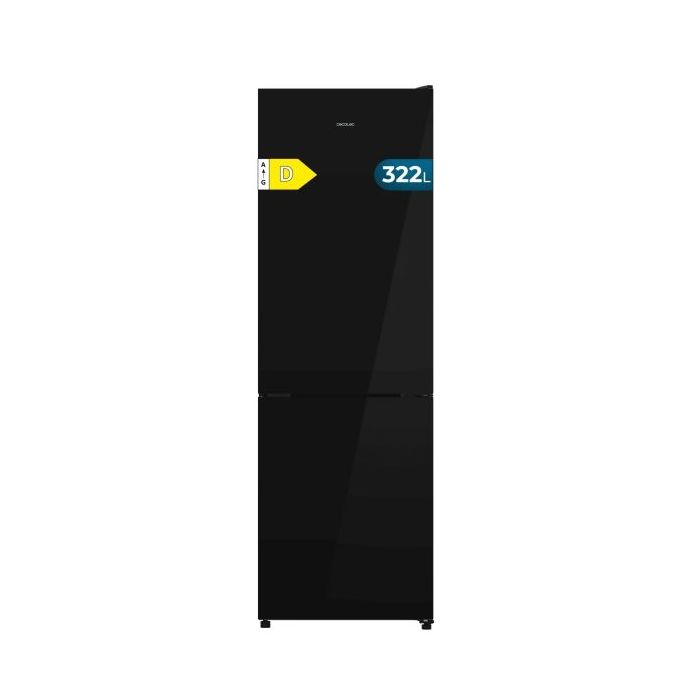 Cecotec Bolero CoolMarket Combi 322i Black Glass D Frigorifico Combi - Capacidad 322L - Luz LED - Temperatura Regulable - Total Nofrost - Puerta de Cristal - Frio Envolvente - 59.5x185.5cm - Color Negro