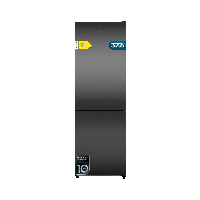 Cecotec Bolero CoolMarket Combi 322i Dark D Frigorifico Combi - Capacidad 322L - Luz LED - Temperatura Regulable - Acero Inoxidable - Total Nofrost - Frio Envolvente - 59.5x185.5cm - Color Gris Oscuro