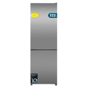 Cecotec Bolero CoolMarket Combi 322i Inox D Frigorifico Combi - Capacidad 322L - Luz LED - Temperatura Regulable - Acero Inoxidable - Total Nofrost - Frio Envolvente - 59.5x185.5cm - Color Acero