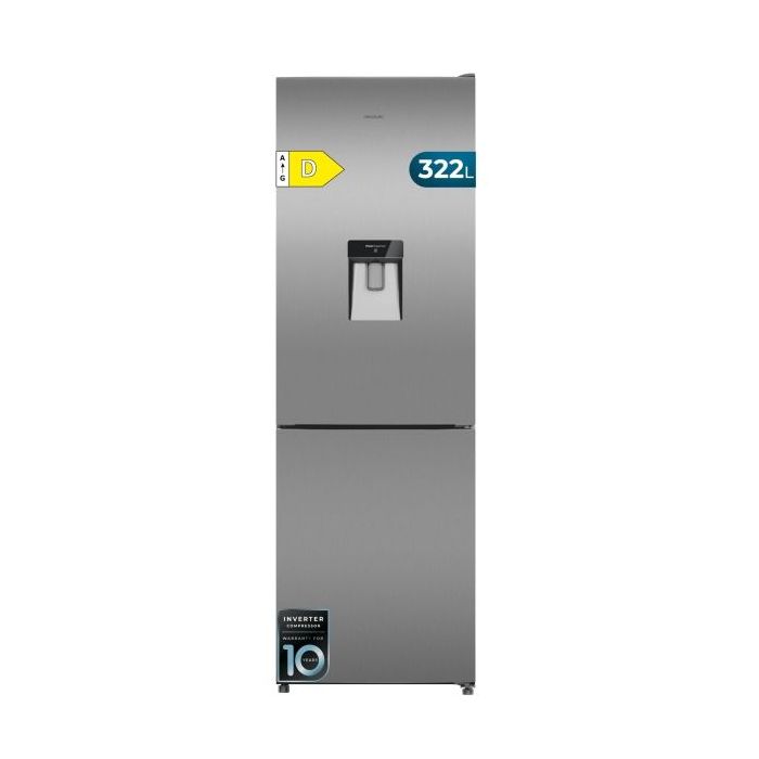 Cecotec Bolero CoolMarket Combi 322i WD Inox D Frigorifico Combi - Capacidad 322L - Deposito de 322L - Luz LED - Temperatura Regulable - Acero Inoxidable - Total Nofrost - 59.5x185.5cm - Color Acero