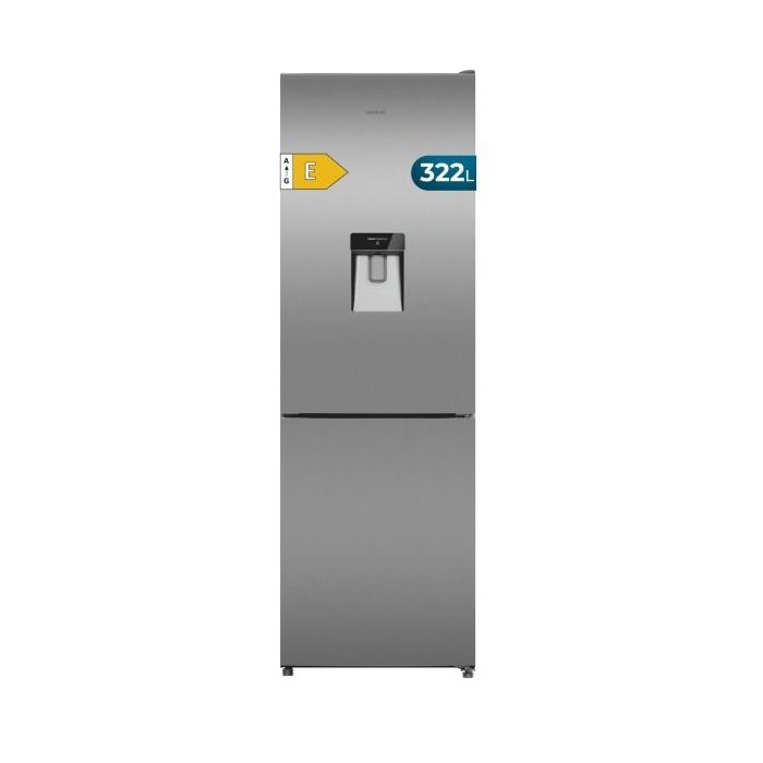 Cecotec Bolero CoolMarket Combi 322i WD Inox E Frigorifico Combi - Deposito de 322L - Luz LED - Total Nofrost - Acero Inoxidable - Frio Envolvente - Dispensador de Agua - 59.5x185.5cm - Color Acero