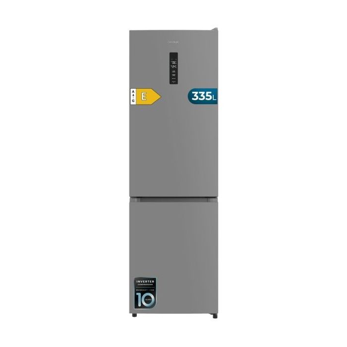Cecotec Bolero CoolMarket Combi 335 Grey E Frigorifico Combi - Capacidad 335L - Luz LED - Compresor Inverter - Congelacion Ultrarapida - Silencioso - Frio Envolvente - Clase E - 195.3x59.5cm - Color Gris