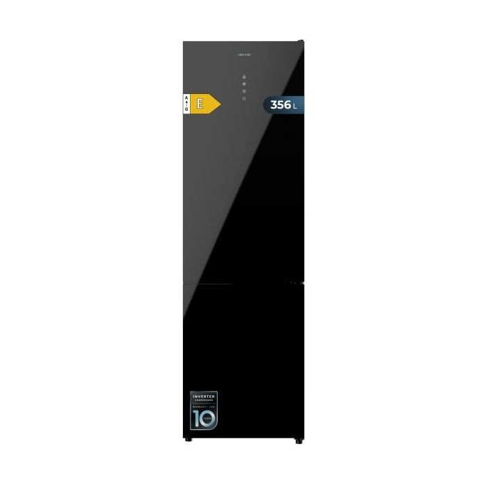 Cecotec Bolero CoolMarket Combi 356 Black Glass E Frigorifico Combi - 356L - Modo Vacaciones - Puerta de Cristal - Frio Envolvente - Cajon Humedad Regulable - Clase E - 59.5x63.5x200cm - Color Negro