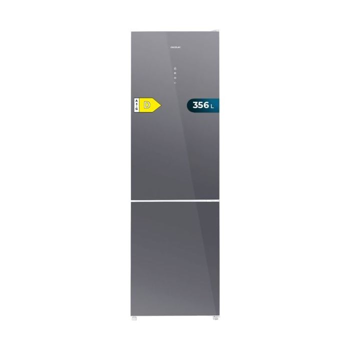 Cecotec Bolero CoolMarket Combi 356 Glass Grey D Frigorifico Combi - 356L - Modo Vacaciones - Cajon para Carne y Pesado - Frio Envolvente - Cajon Humedad Regulable - Clase D - 200x60cm - Color Gris