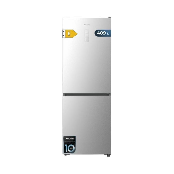 Cecotec Bolero CoolMarket Combi 409 Inox E Frigorifico Combi - Capacidad 409L - Compresor Inverter - Congelacion Ultrarapida - Silencioso - Frio Envolvente - Clase E - 185x59.5cm - Color Acero