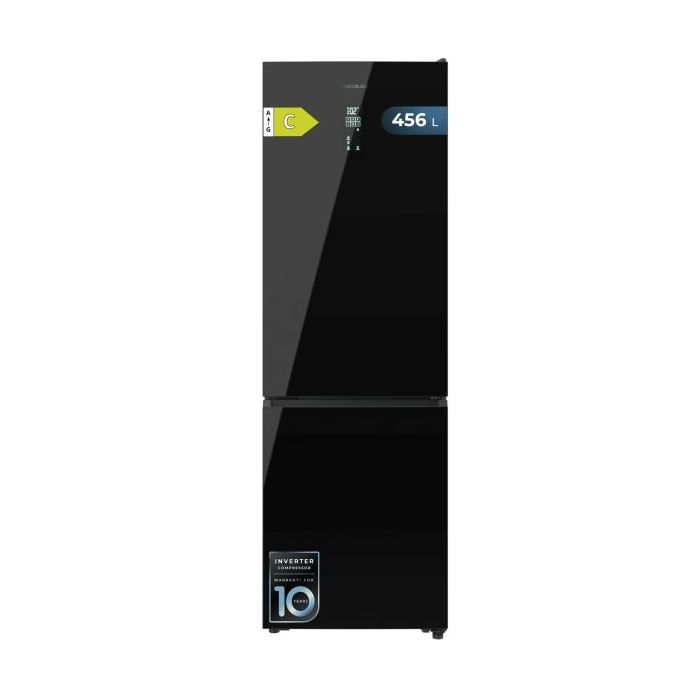 Cecotec Bolero CoolMarket Combi 456 Black Glass C Frigorifico Combi - Capacidad 456L - Compresor Inverter - Puerta de Cristal - Silencioso - Frio Envolvente - Clase C - 201x59.5cm - Color Negro