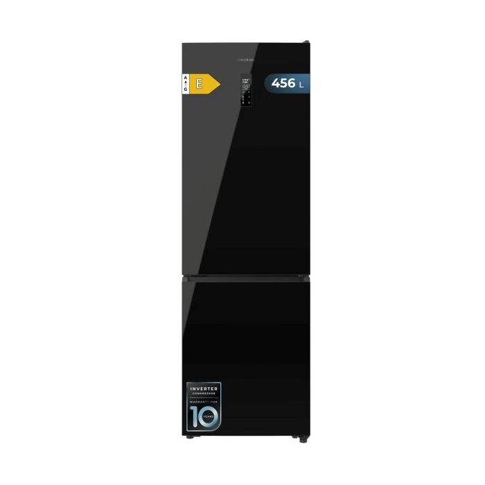 Cecotec Bolero CoolMarket Combi 456 Black Glass E Frigorifico Combi - Capacidad 456L - Compresor Inverter - Total Nofrost - Puerta de Cristal - Frio Envolvente - Clase E - 201x59.5x68cm - Color Negro