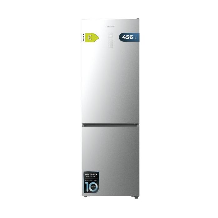 Cecotec Bolero CoolMarket Combi 456 Inox C Frigorifico Combi - Capacidad 456L - Compresor Inverter - Congelacion Ultrarapida - Silencioso - Frio Envolvente - Clase C - 201x59.5cm - Color Acero