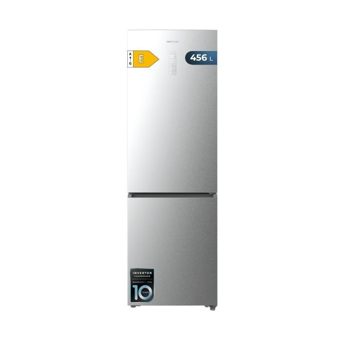 Cecotec Bolero CoolMarket Combi 456 Inox E Frigorifico Combi - Capacidad 456L - Compresor Inverter - Congelacion Ultrarapida - Silencioso - Frio Envolvente - Clase E - 201x59.5cm - Color Acero