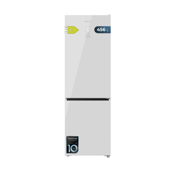 Cecotec Bolero CoolMarket Combi 456 White Glass C Frigorifico Combi - Capacidad 456L - Compresor Inverter - Total Nofrost - Pantalla en Puerta - Frio Envolvente - Clase E - 201x59.5x68cm - Color Blanco