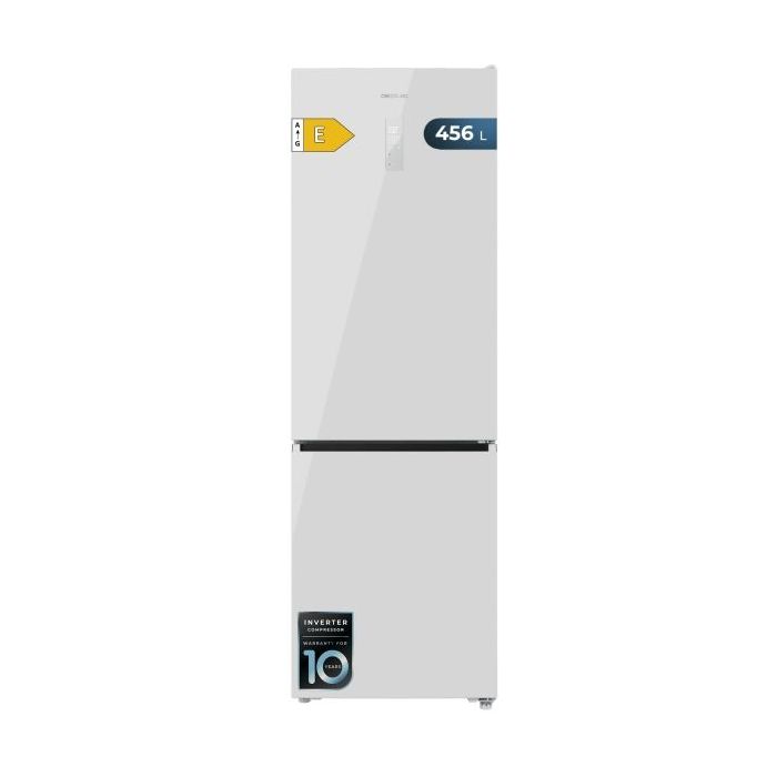 Cecotec Bolero CoolMarket Combi 456 White Glass E Frigorifico Combi - Capacidad 456L - Compresor Inverter - Puerta de Cristal - Silencioso - Frio Envolvente - Clase E - 201x59.5cm - Color Blanco