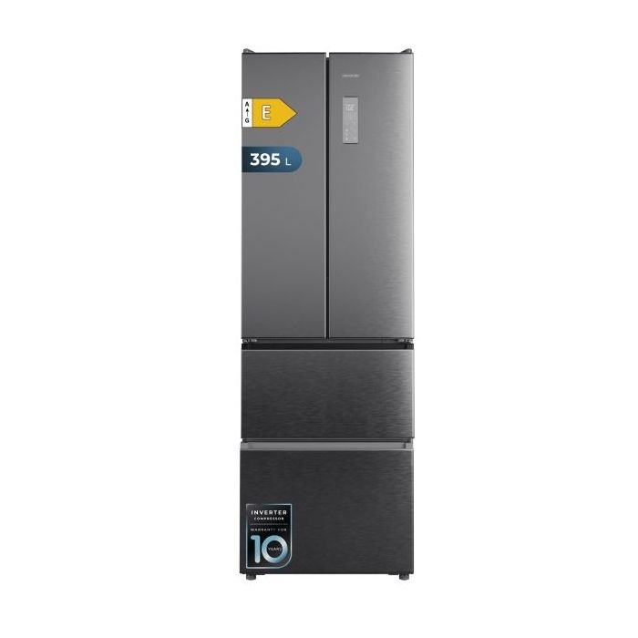 Cecotec Bolero CoolMarket Combi F2D 395 Inox E Frigorifico Puerta Francesa de 4 Puertas - Capacidad 395L - Compresor Inverter - Frio Envolvente - Clase E - 185x59.5x68cm - Color Gris Oscuro