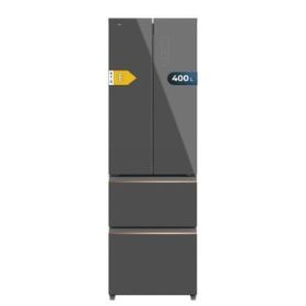 Cecotec Bolero CoolMarket Combi F2D 400 Grey Glass E Frigorifico Puerta Francesa de 4 Puertas - Capacidad 400L - Luz LED - Compresor Inverter - Total Nofrost - Frio Envolvente - 60x64x191cm - Color Gris