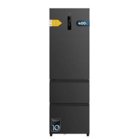 Cecotec Bolero CoolMarket Combi FD 400 Dark E Frigorifico Puerta Francesa - 400L - Luz LED - Compresor Inverter - Acero Inoxidable - Total Nofrost - Frio Envolvente - 60x64x191cm - Color Gris Oscuro