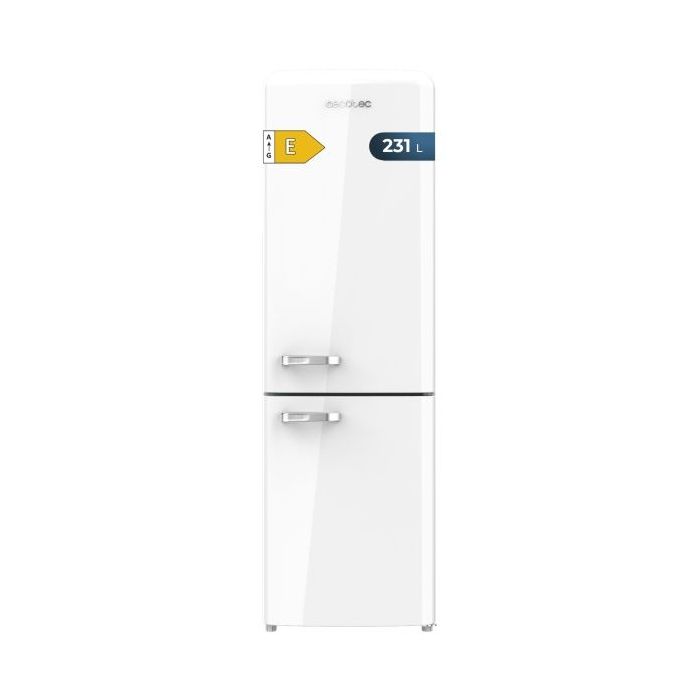 Cecotec Bolero CoolMarket Combi Origin 231 NF White E Frigorifico Combi - Capacidad 231L - Estilo Retro - Frio Envolvente - Cajon Humedad Regulable - Clase E - 54x68.8x176.5cm - Color Blanco