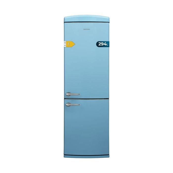 Cecotec Bolero CoolMarket Combi Origin 294 Blue E Frigorifico Combi - Capacidad 294L - Temperatura Regulable - Estilo Retro - Congelacion Ultrarapida - Frio Envolvente - Clase E - 190x60cm - Color Azul