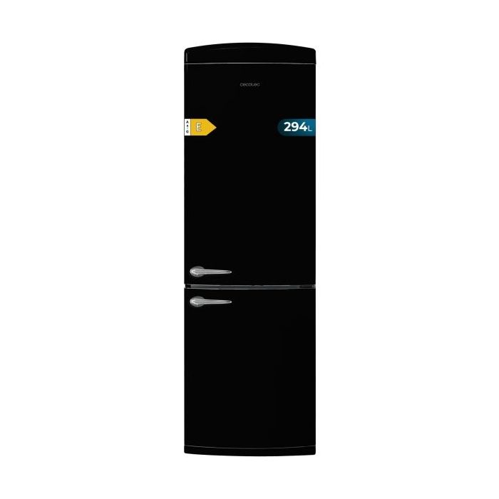Cecotec Bolero CoolMarket Combi Origin 294+ Black E Frigorifico Combi - Capacidad 294L - Congelacion Ultrarapida - Estilo Retro - Frio Envolvente - Clase E - 60.5x63.1x190.2cm - Color Negro