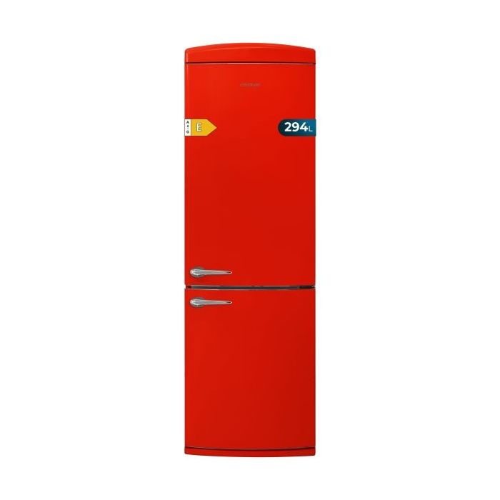 Cecotec Bolero CoolMarket Combi Origin 294+ Red E Frigorifico Combi - Capacidad 294L - Congelacion Ultrarapida - Estilo Retro - Frio Envolvente - Clase E - 60.5x63.1x190.2cm - Color Rojo