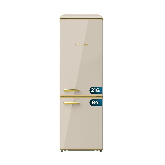 Cecotec Bolero CoolMarket Combi Origin 300 Beige E Frigorifico Combi - Capacidad 300L - Temperatura Regulable - Estilo Retro - Cajon para Carne y Pesado - Clase E - Color Beige
