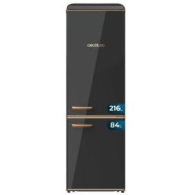 Cecotec Bolero CoolMarket Combi Origin 300 Black E Frigorifico Combi - Capacidad 300L - Temperatura Regulable - Estilo Retro - Cajon para Carne y Pesado - Clase E - Color Negro