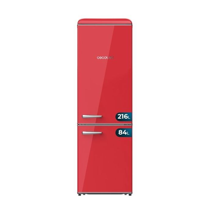 Cecotec Bolero CoolMarket Combi Origin 300 Red E Frigorifico Combi - Capacidad 300L - Temperatura Regulable - Estilo Retro - Cajon para Carne y Pesado - Clase E - Color Rojo